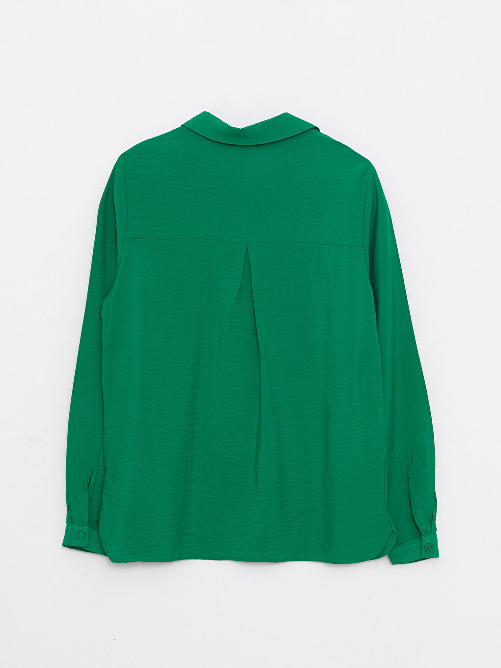 Yeşil Gömlek Yaka Düz Uzun Kollu Kadın Bluz-6