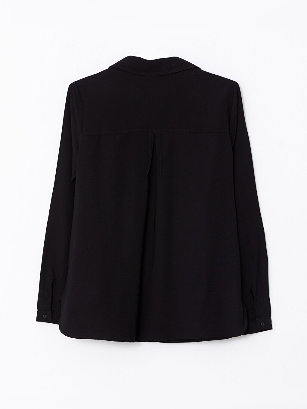 Siyah Gömlek Yaka Düz Uzun Kollu Kadın Bluz-6