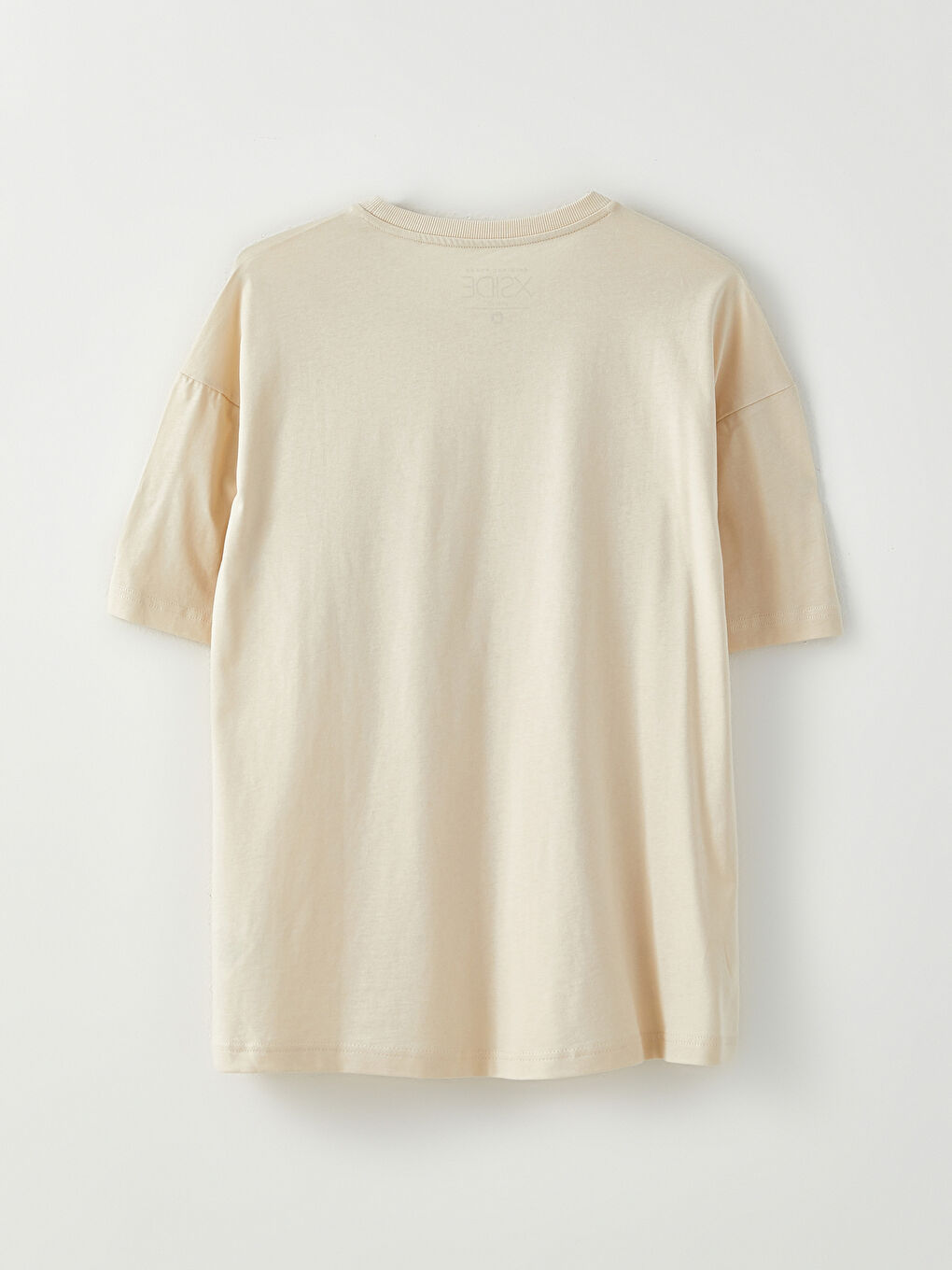 Bej Bisiklet Yaka Kısa Kollu Baskılı Penye Erkek Tişört-5