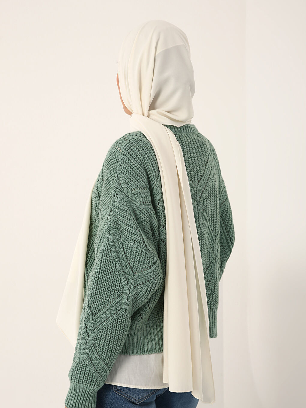 Ekru Medine İpeği Şal-1