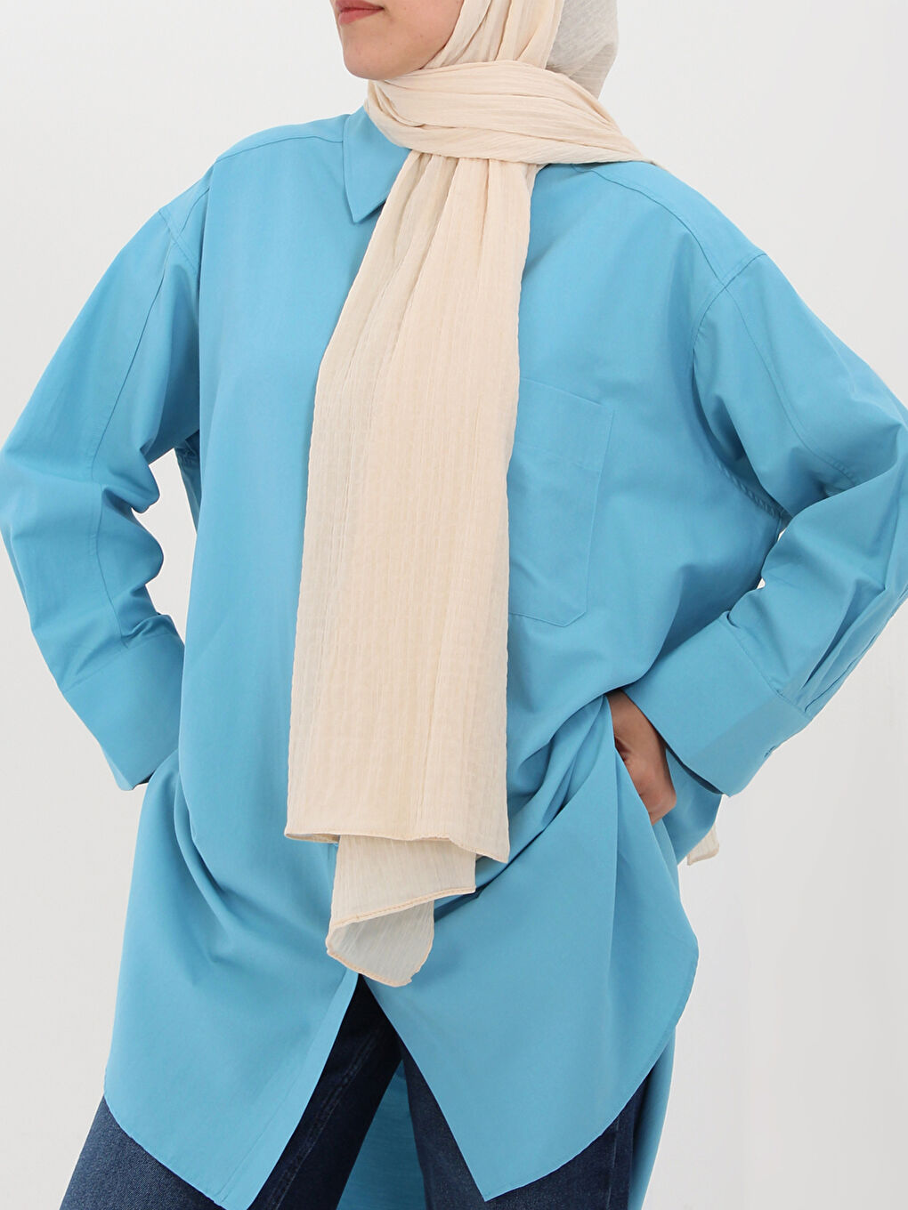 Ekru Naturel Pamuk Kadın Şal