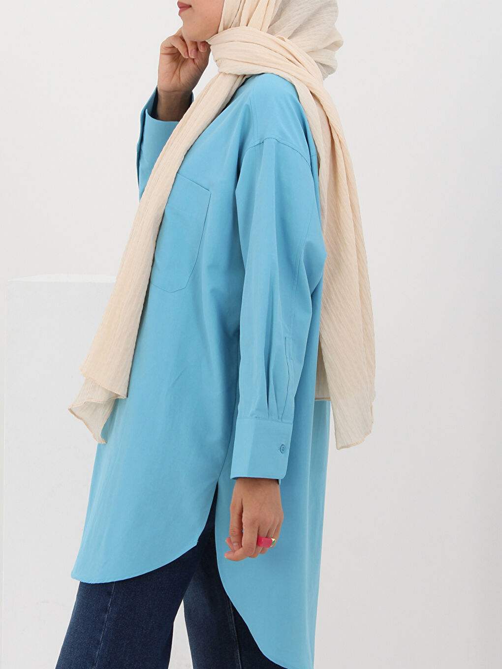 Ekru Naturel Pamuk Kadın Şal-1