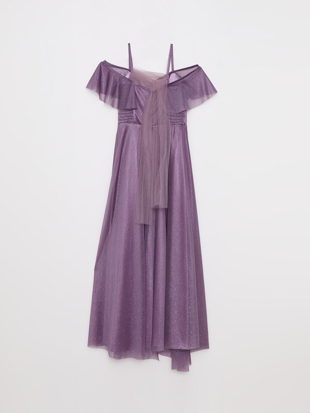 Mor Chaton D'or Fırfır Detaylı Işıltılı Kız Çocuk Abiye Elbise-1