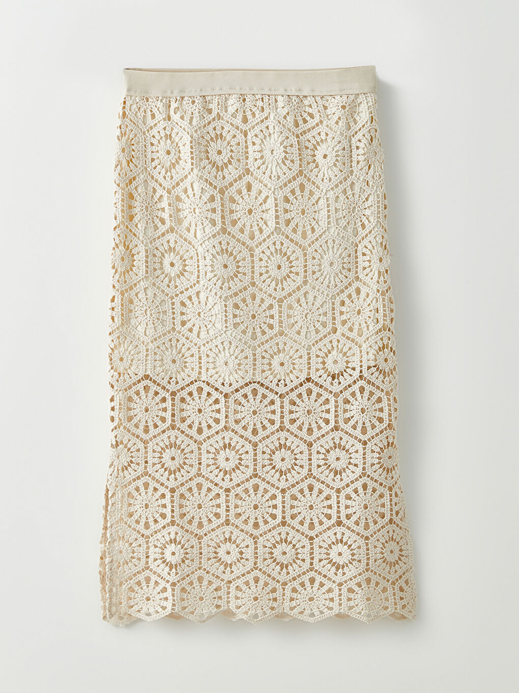 Bej Nakışlı Kadın Kroşe Etek-6
