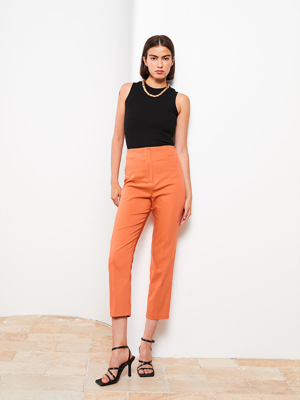 Women's High Waist Regular Fit Plain Trousers-1