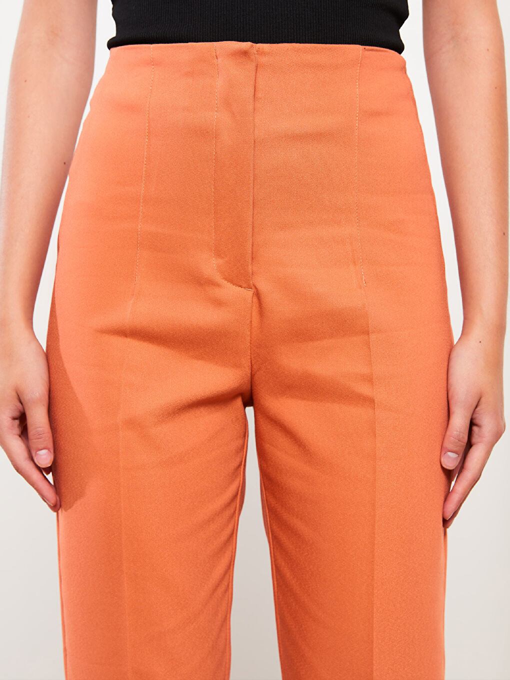 Women's High Waist Regular Fit Plain Trousers-2