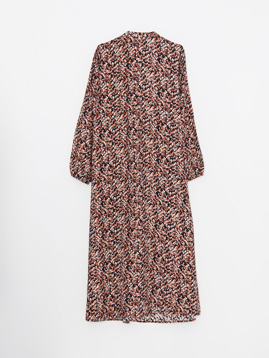 Kahverengi Bisiklet Yaka Desenli Uzun Kollu A Kesim Kadın Elbise-6