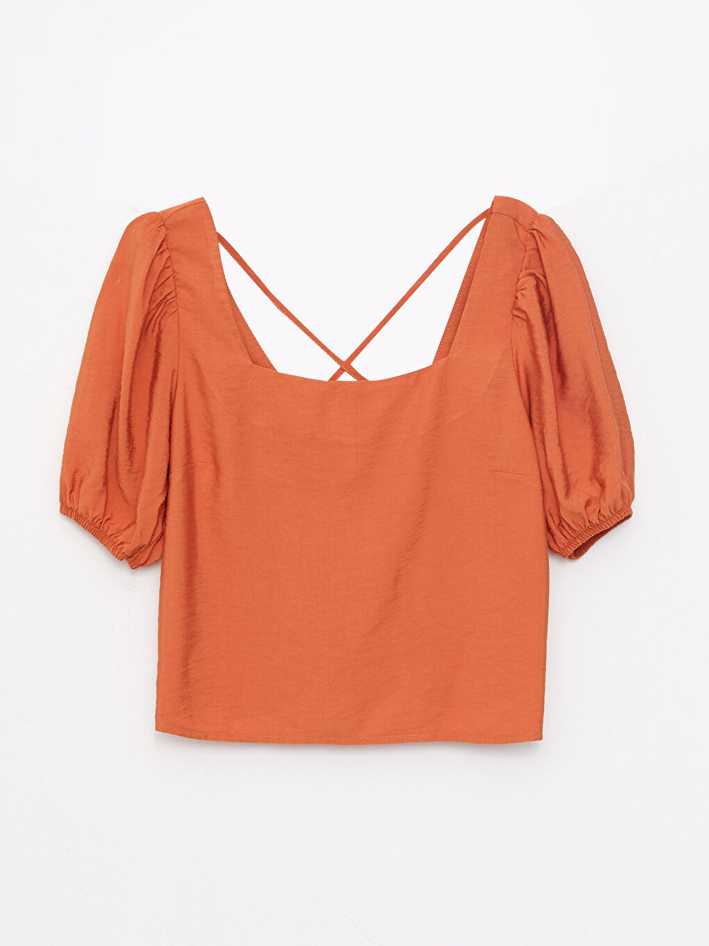 بلوزة ياقة مربعة سادة كم قصير للسيدات-5