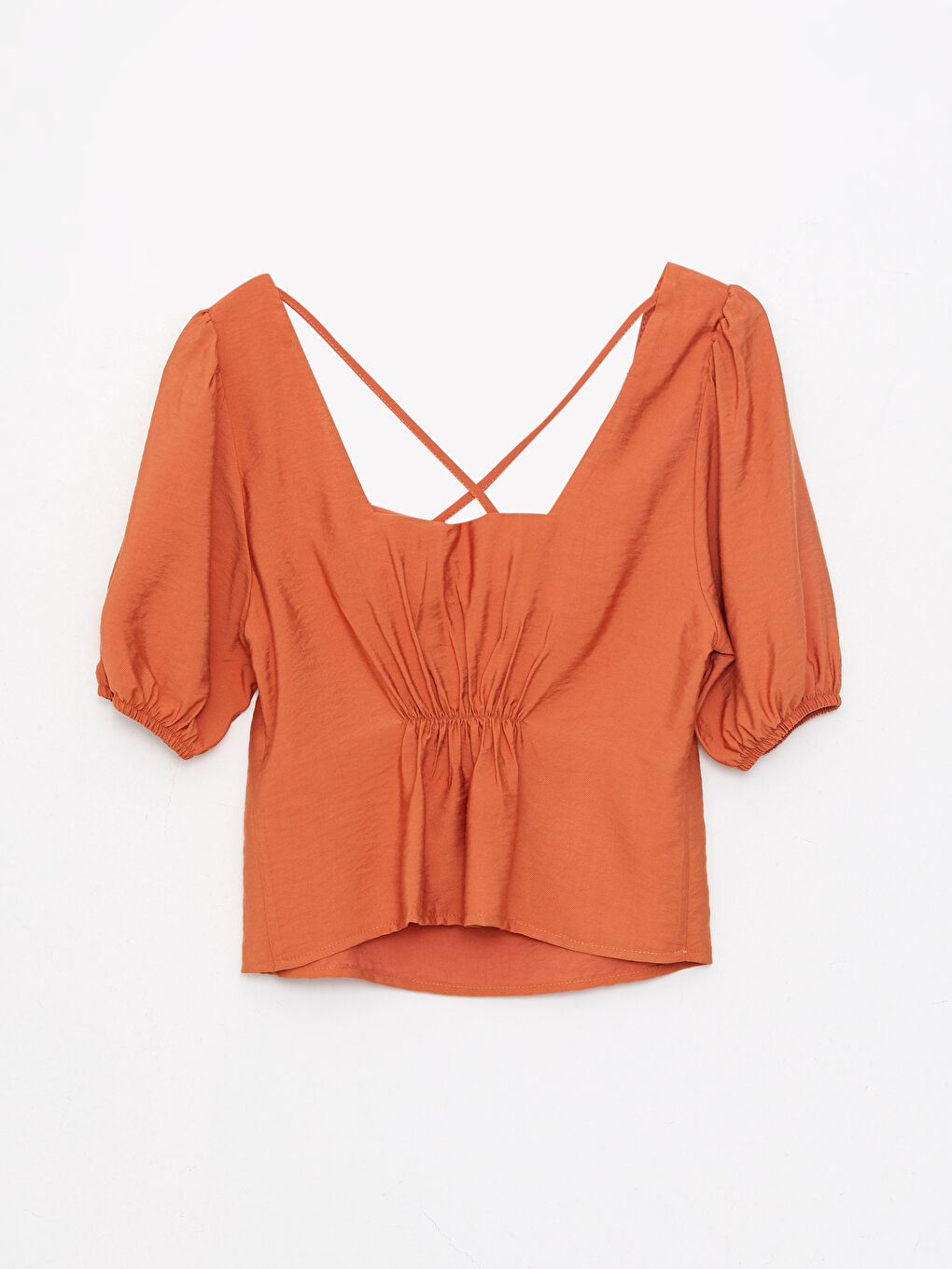 بلوزة ياقة مربعة سادة كم قصير للسيدات-6