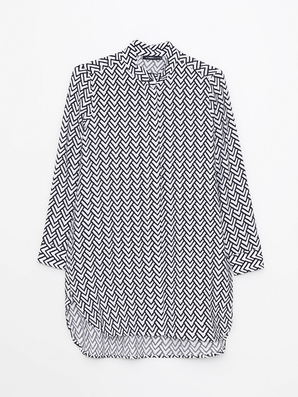 Siyah Hakim Yaka Desenli Uzun Kollu Kadın Tunik-5