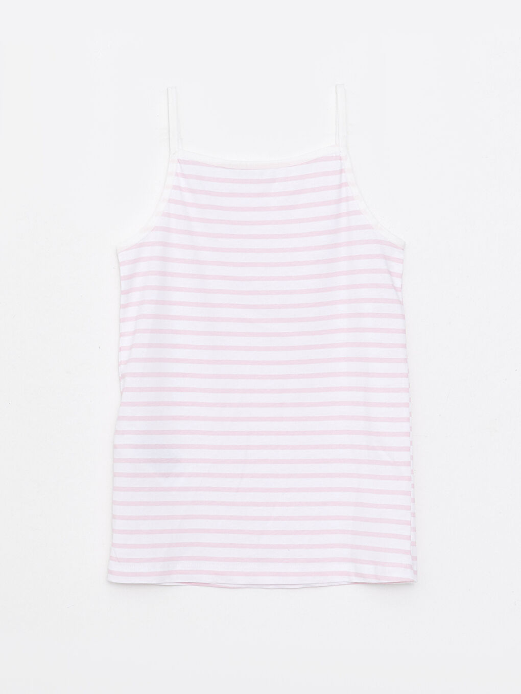 Pembe Kare Yaka Çizgili Askılı Kız Çocuk Atlet-1