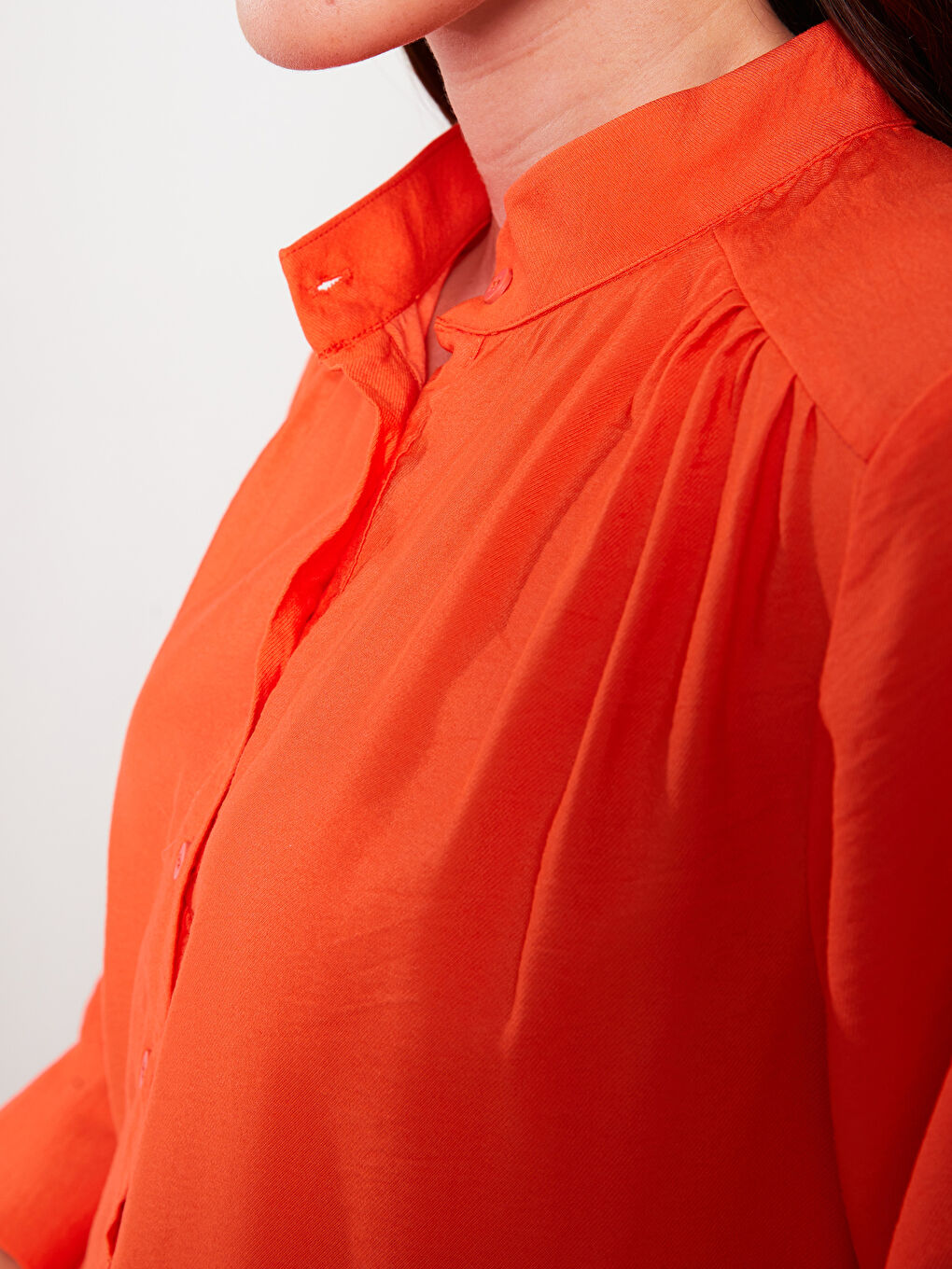 Turuncu Dik Yaka Düz Uzun Kollu Kadın Tunik-3