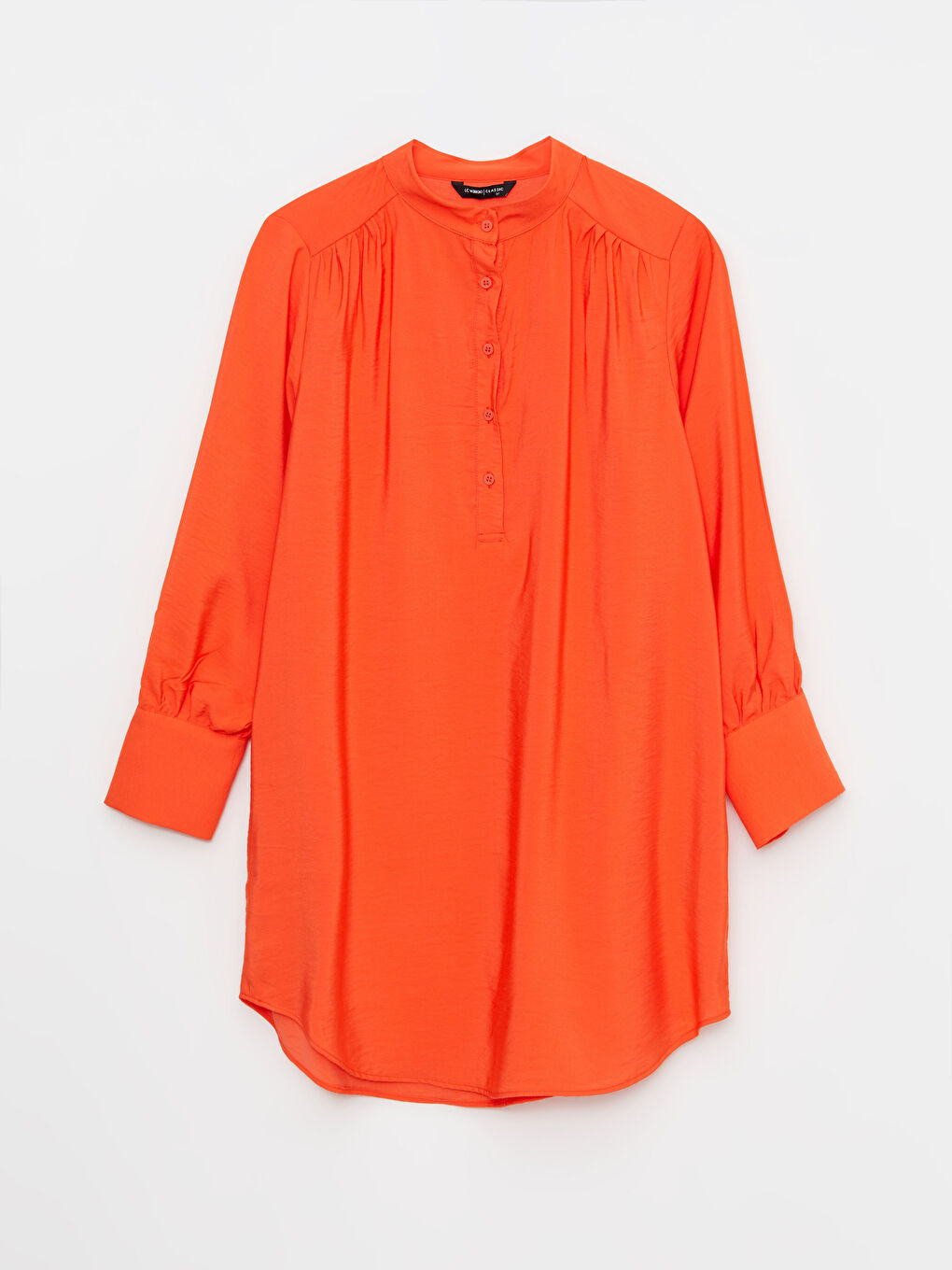 Turuncu Dik Yaka Düz Uzun Kollu Kadın Tunik-5