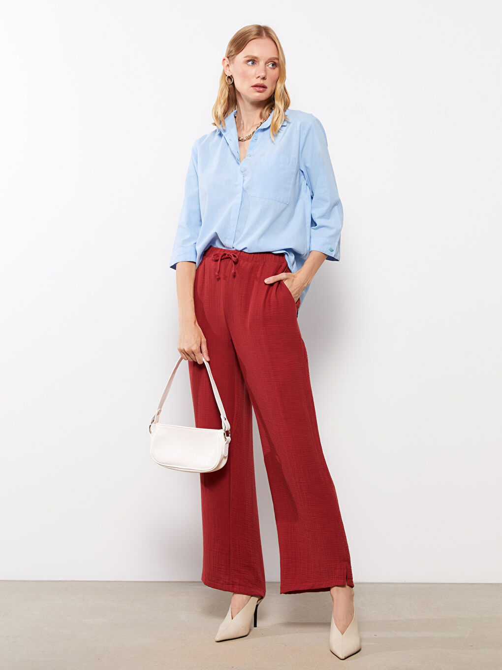 Önden Düğme Kapamalı Düz Pamuklu Kadın Gömlek-2