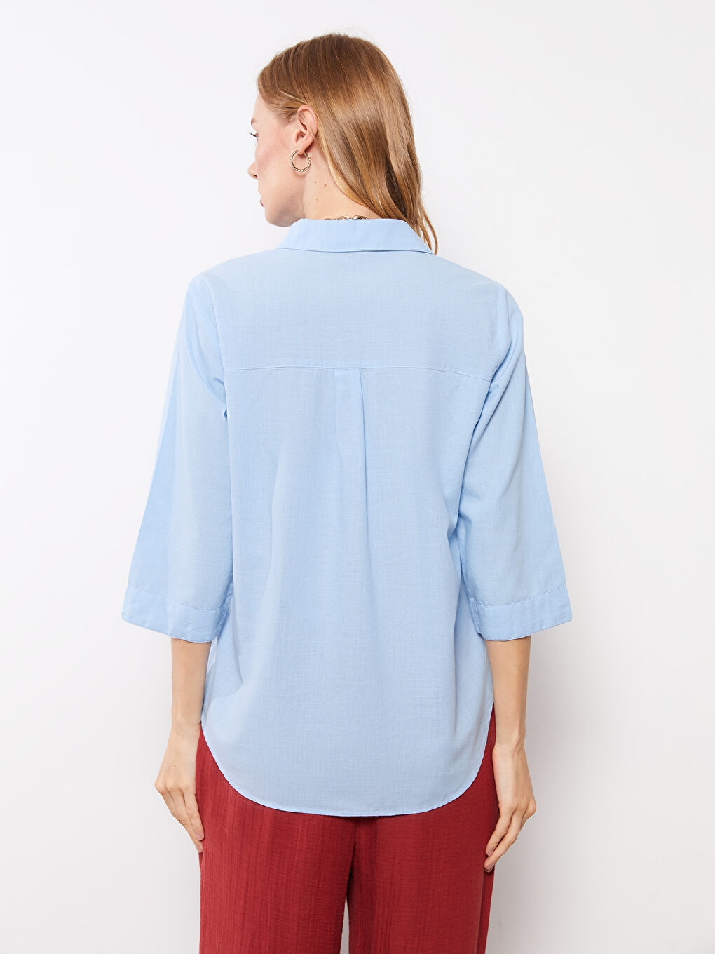 Önden Düğme Kapamalı Düz Pamuklu Kadın Gömlek-4