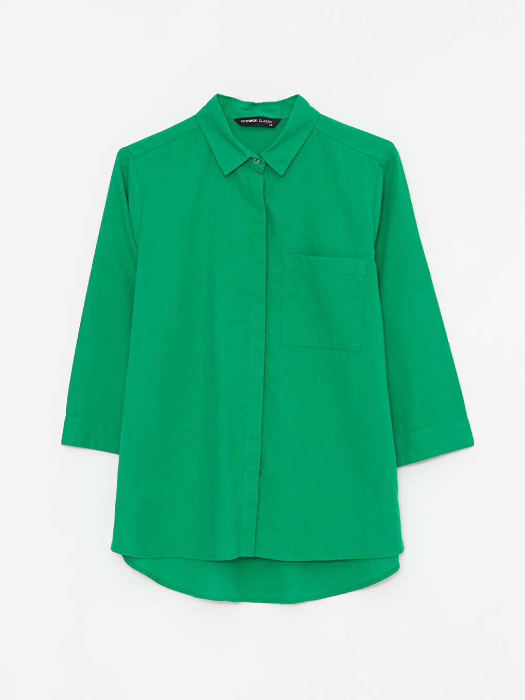 Yeşil Önden Düğme Kapamalı Düz Pamuklu Kadın Gömlek-5