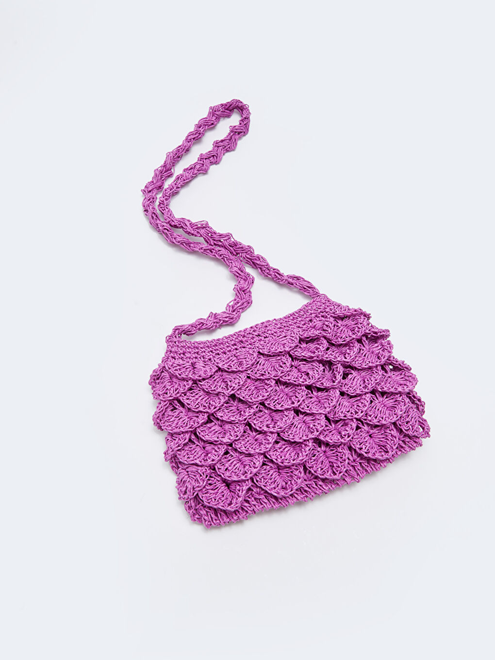 Fuşya Kendinden Desenli Hasır Kadın Çapraz Çanta-2