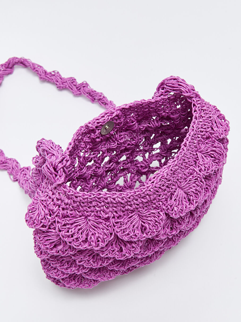 Fuşya Kendinden Desenli Hasır Kadın Çapraz Çanta-4