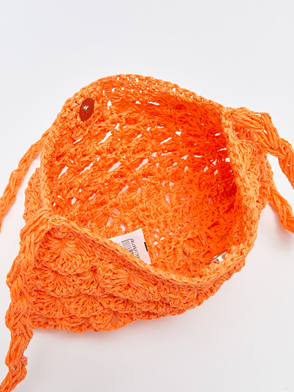 Turuncu Kendinden Desenli Hasır Kadın Çapraz Çanta-5