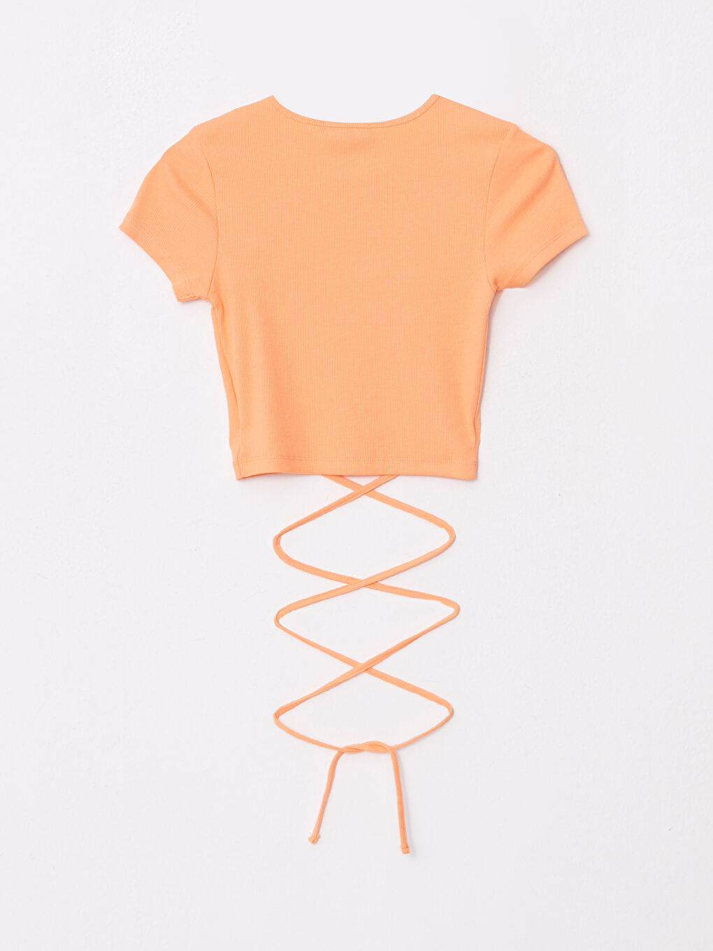 Turuncu Bisiklet Yaka Düz Kısa Kollu Kadın Crop-6