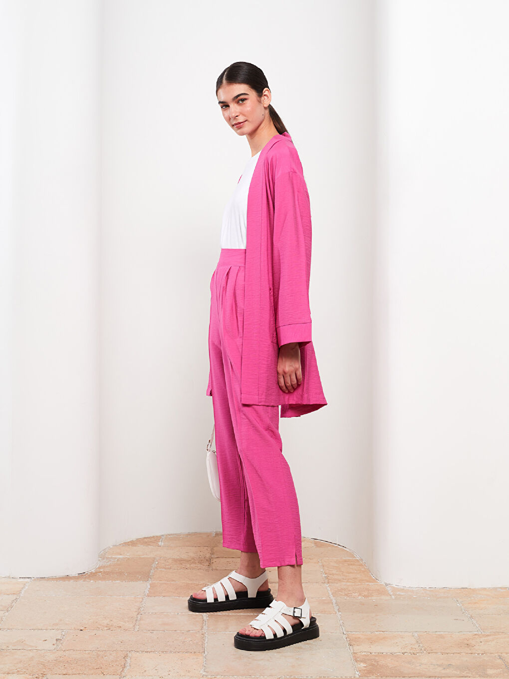 Fuşya Kadın Beli Lastikli Standart Fit Düz Pantolon