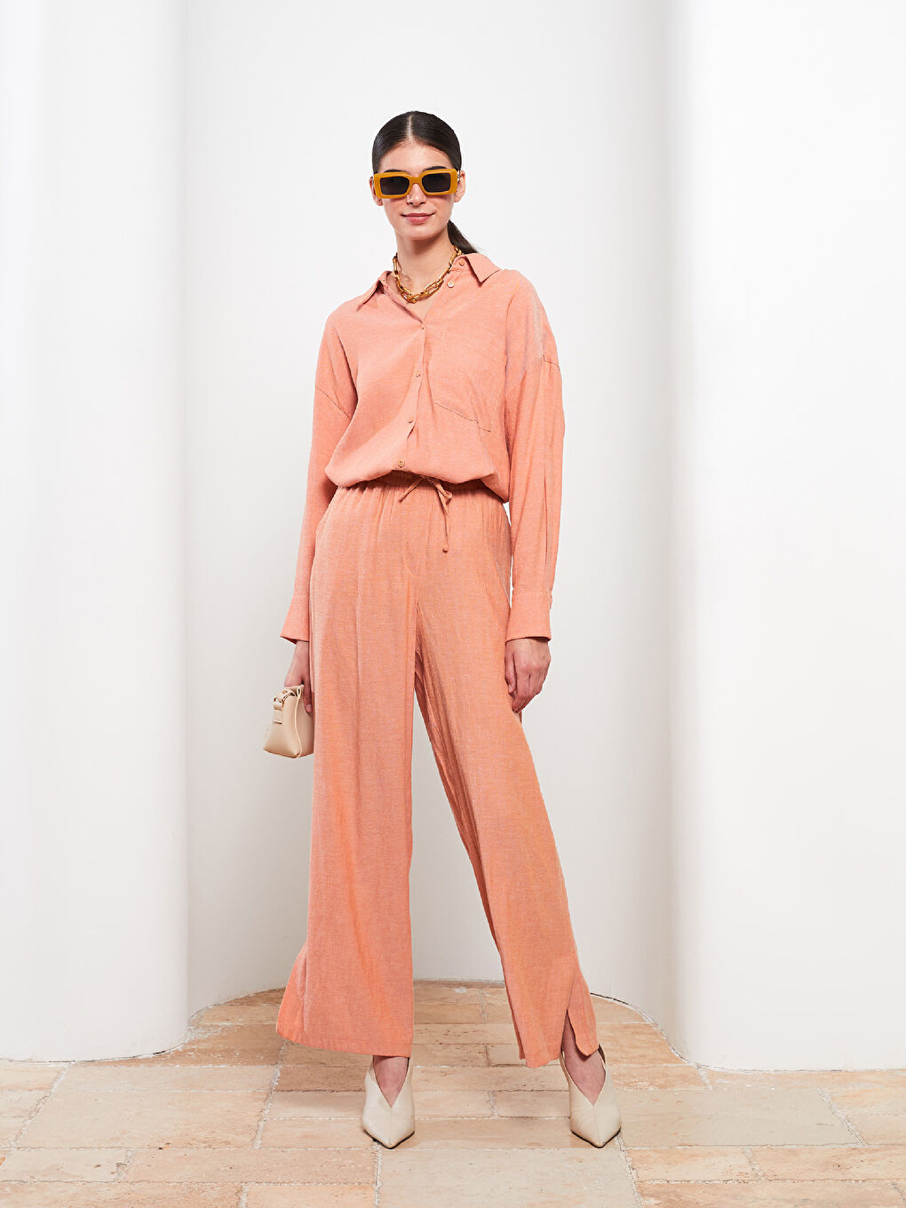 Mercan Kadın Beli Lastikli Rahat Kalıp Düz Pantolon-1