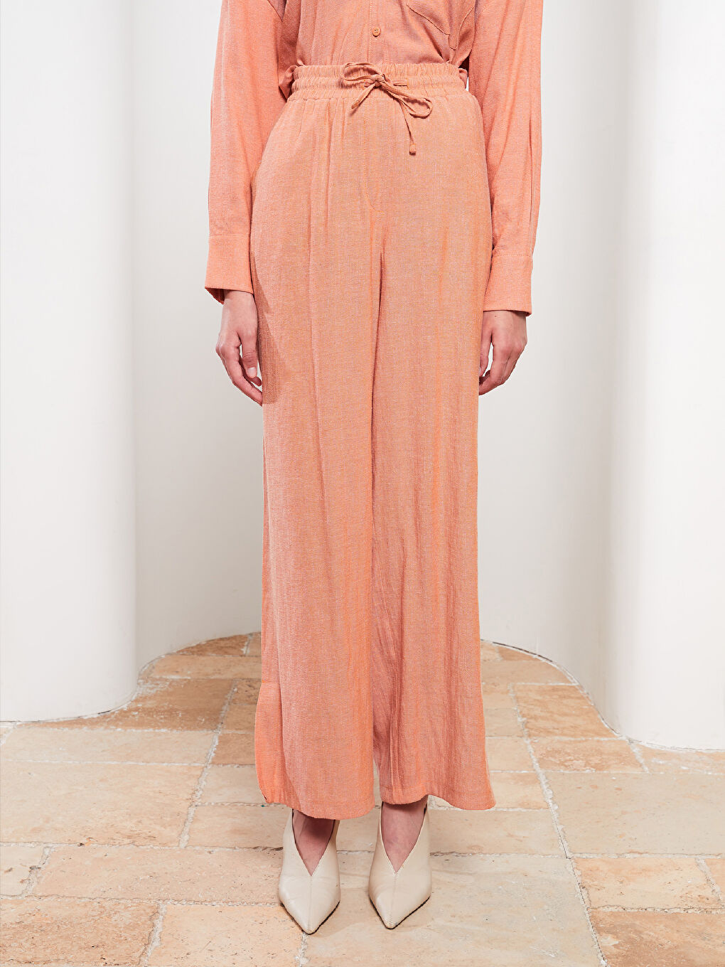 Mercan Kadın Beli Lastikli Rahat Kalıp Düz Pantolon-3