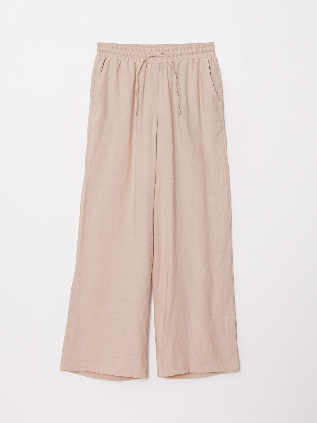 Bej Kadın Beli Lastikli Rahat Kalıp Düz Pantolon-5