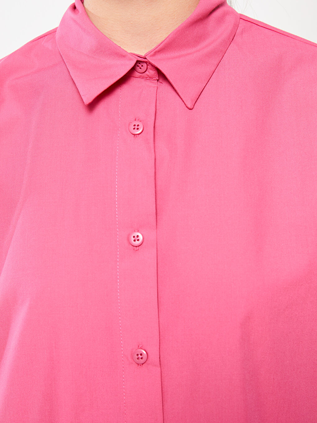 Fuşya Düz Poplin Kadın Gömlek Tunik-3