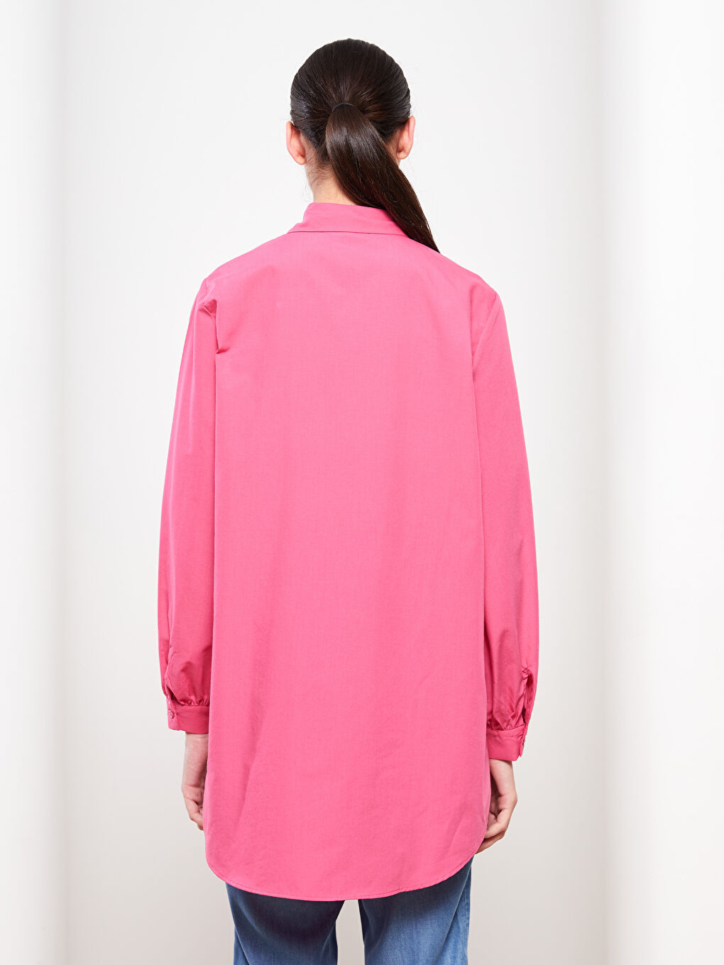 Fuşya Düz Poplin Kadın Gömlek Tunik-4