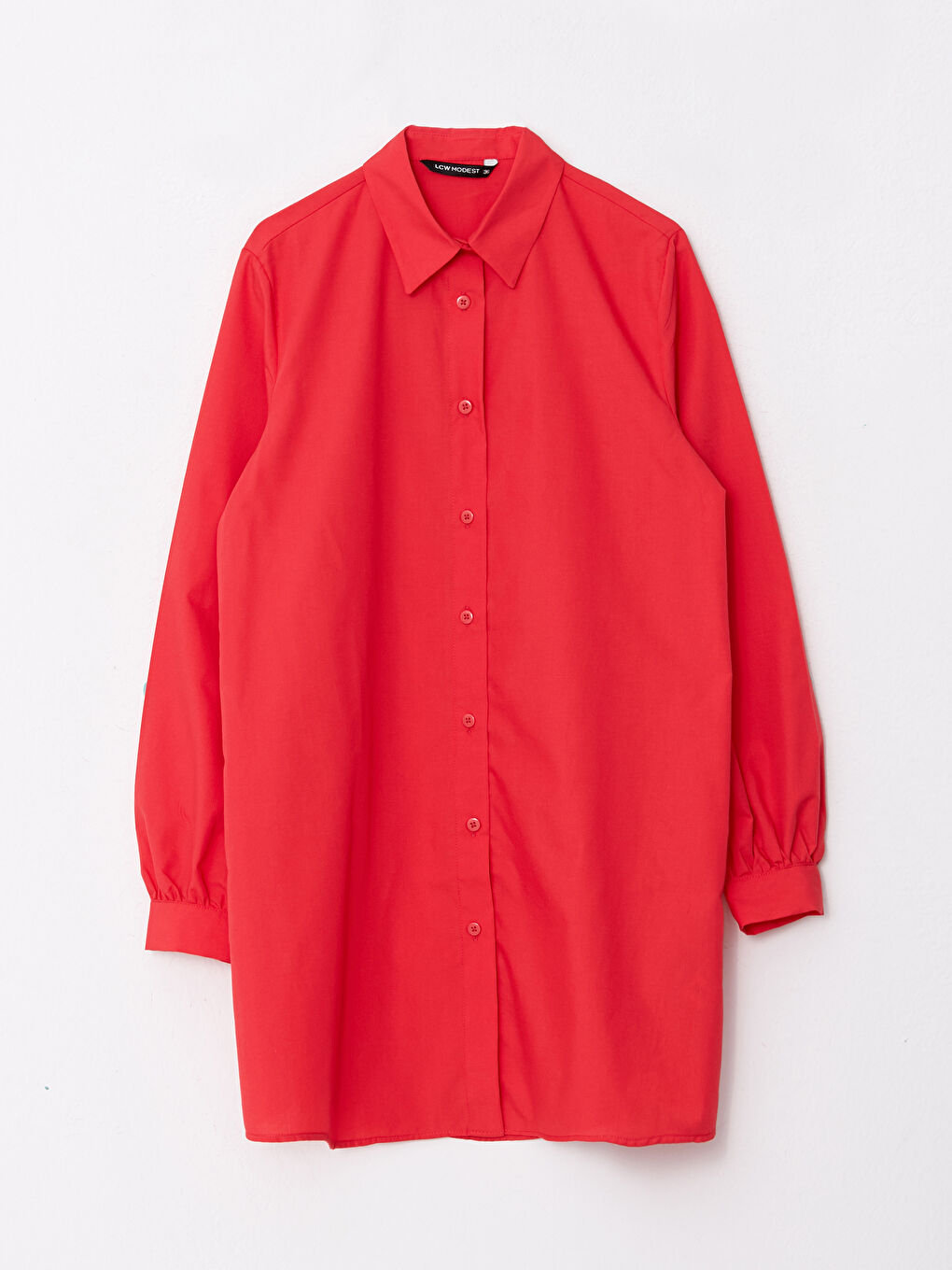 Kırmızı Düz Poplin Kadın Gömlek Tunik-5