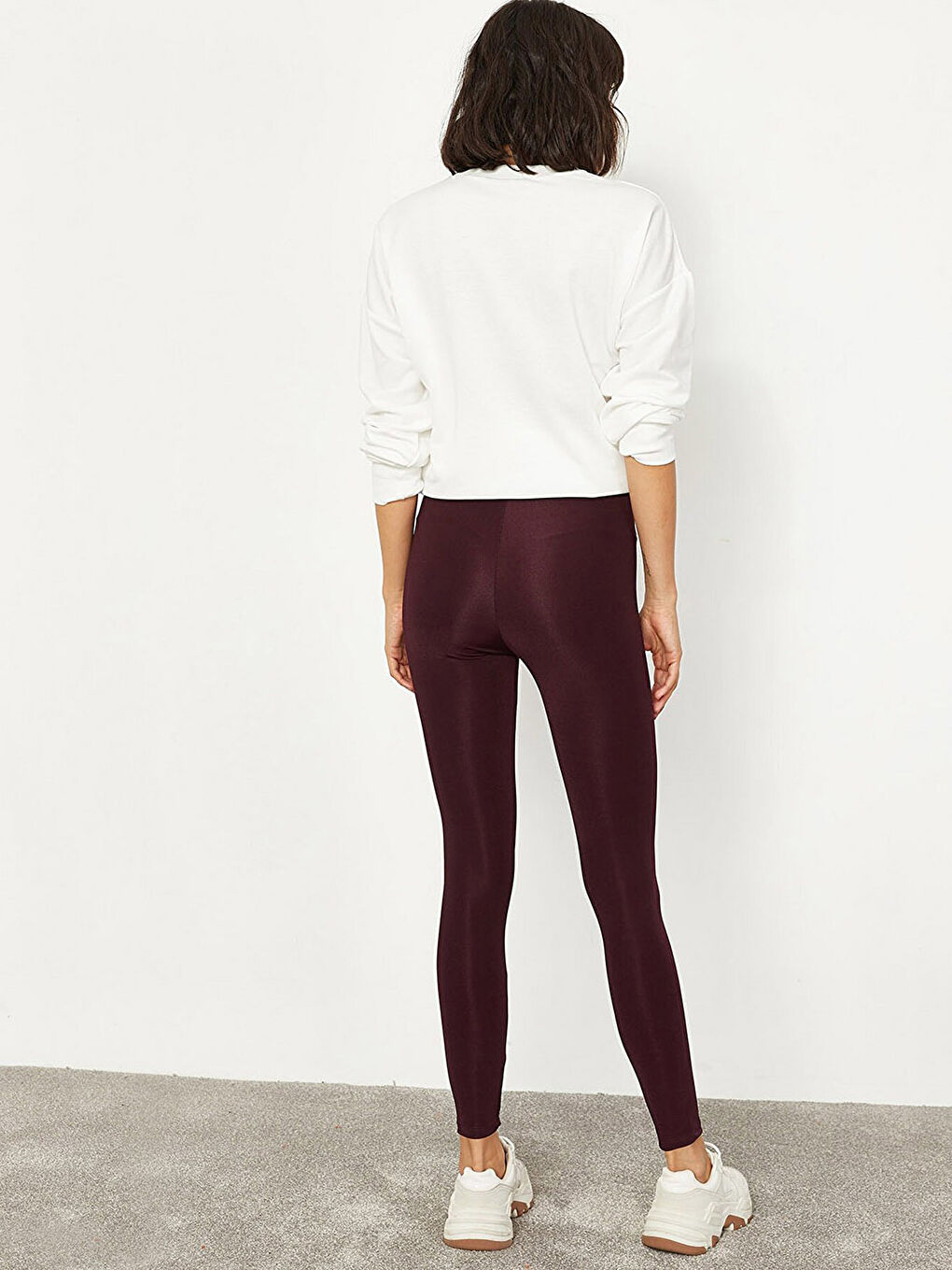 Mor Beli Lastikli Düz Parlak Görünümlü Toparlayıcı Kadın Tayt-2