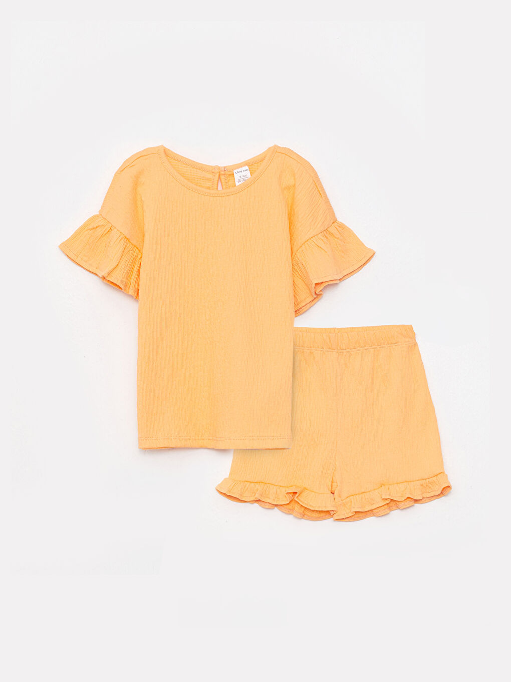 Turuncu Bisiklet Yaka Kısa Kollu Kız Bebek Tişört ve Şort 2'li Takım