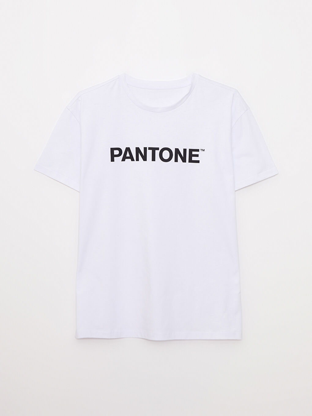 Beyaz Bisiklet Yaka Baskılı Kısa Kollu Pamuklu Kadın Tişört-5