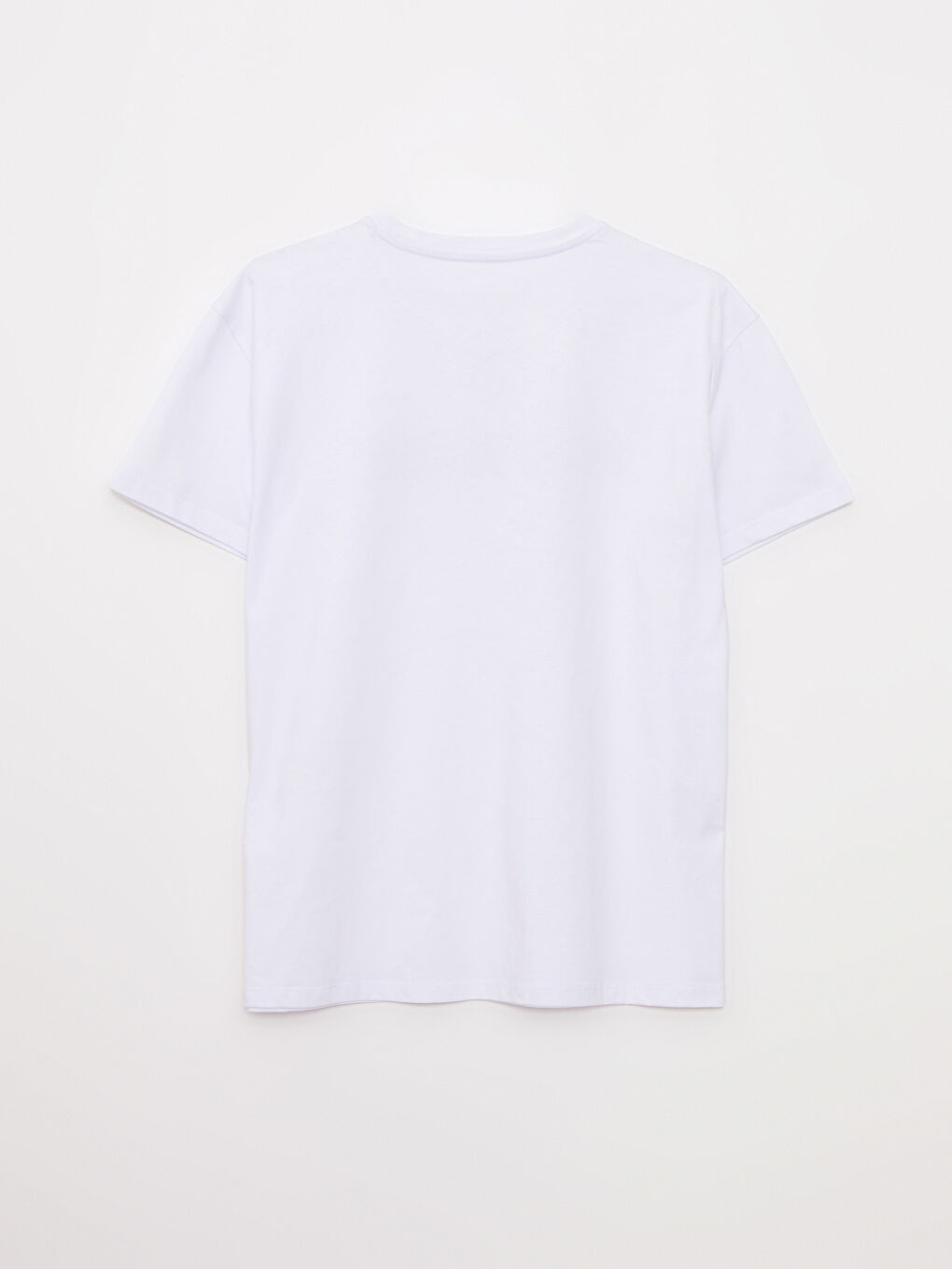 Beyaz Bisiklet Yaka Baskılı Kısa Kollu Pamuklu Kadın Tişört-6