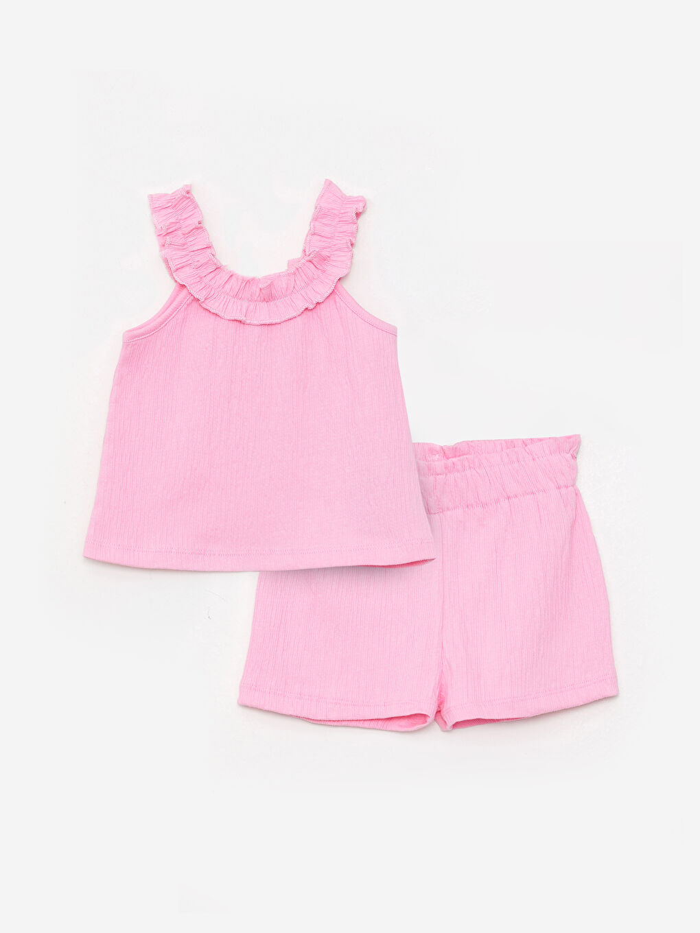 Round Neck Strap Basic Baby Girl Blouse and Shorts 2-Pack Set