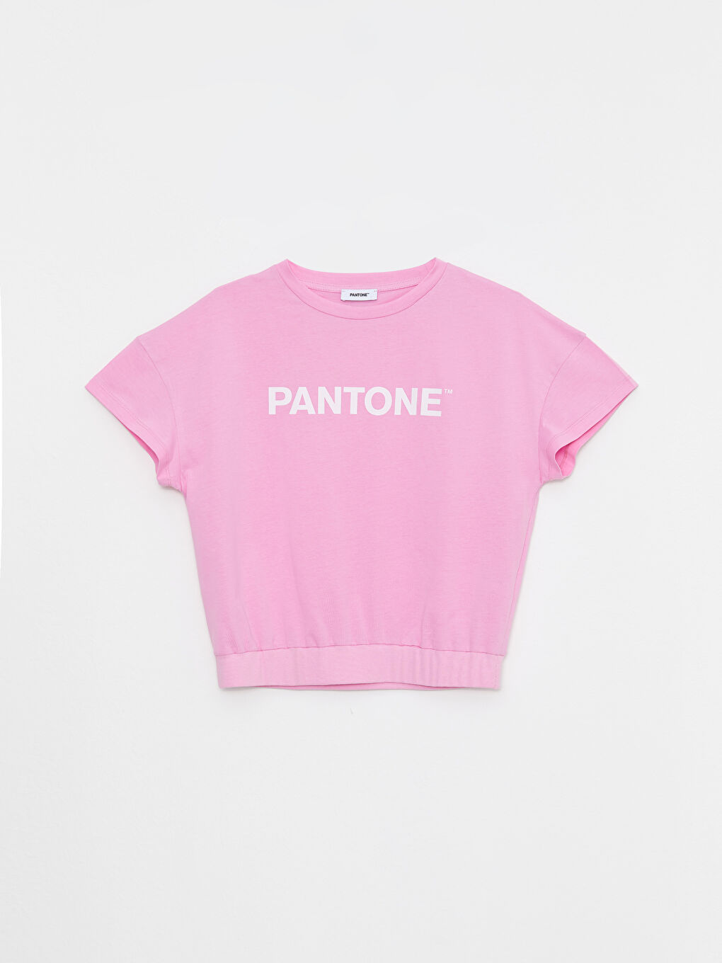 Pantone Pembe Bisiklet Yaka Baskılı Kısa Kollu Pamuklu Kadın Tişört - 10