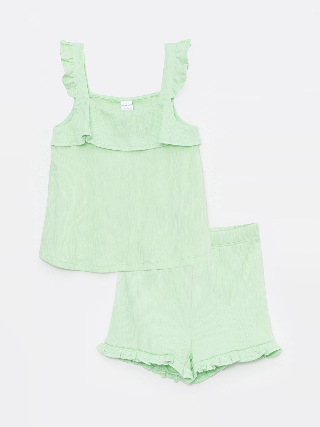 Yeşil Kare Yaka Askılı Basic Kız Bebek Bluz ve Şort 2'li Takım