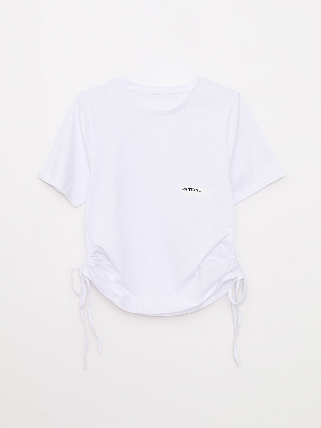 Beyaz Bisiklet Yaka Baskılı Kısa Kollu Pamuklu Kadın Tişört-6