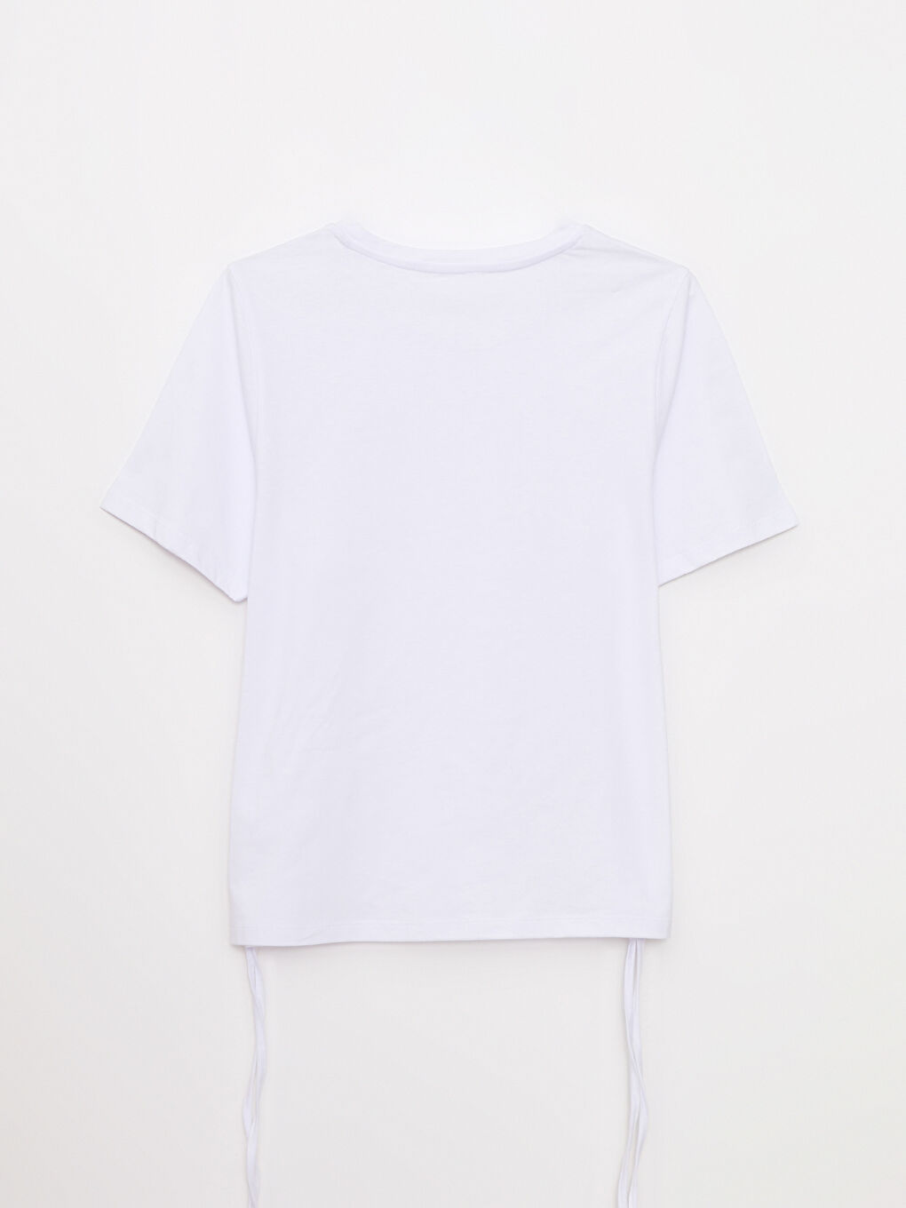 Beyaz Bisiklet Yaka Baskılı Kısa Kollu Pamuklu Kadın Tişört-8