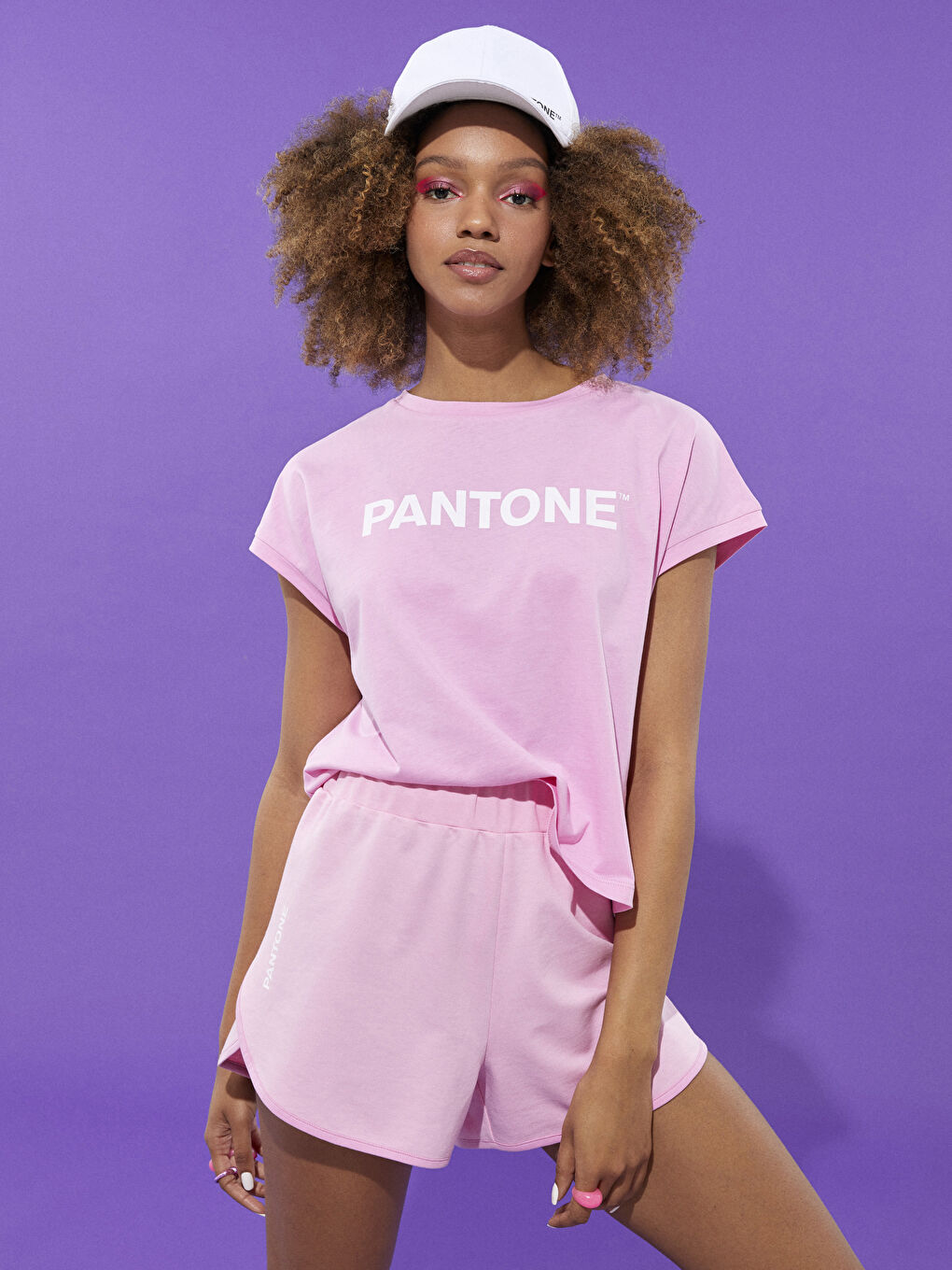 Pembe Beli Lastikli Baskılı Pamuklu Kadın Şort-2