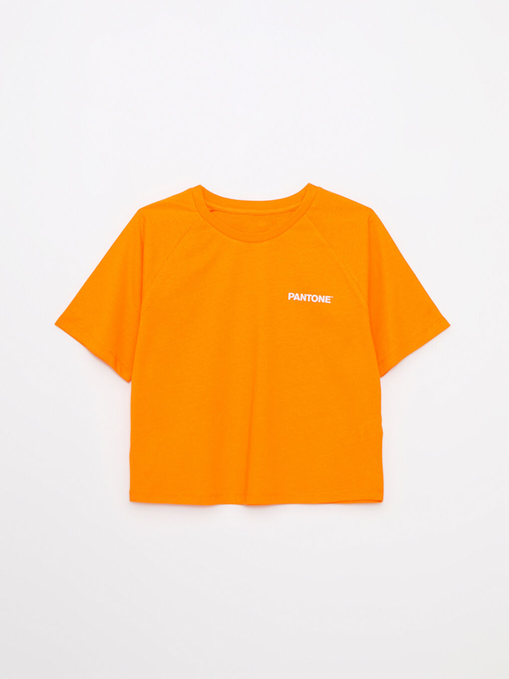 Turuncu Bisiklet Yaka Baskılı Kısa Kollu Pamuklu Oversize Kadın Tişört-5