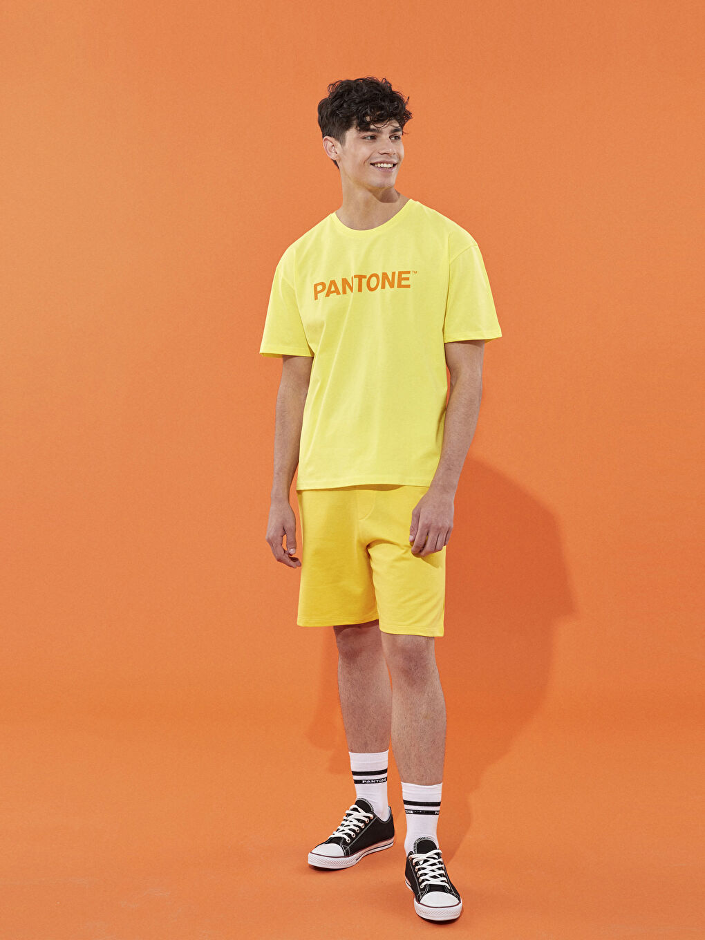 Sarı Bisiklet Yaka Kısa Kollu Baskılı Unisex Tişört-2