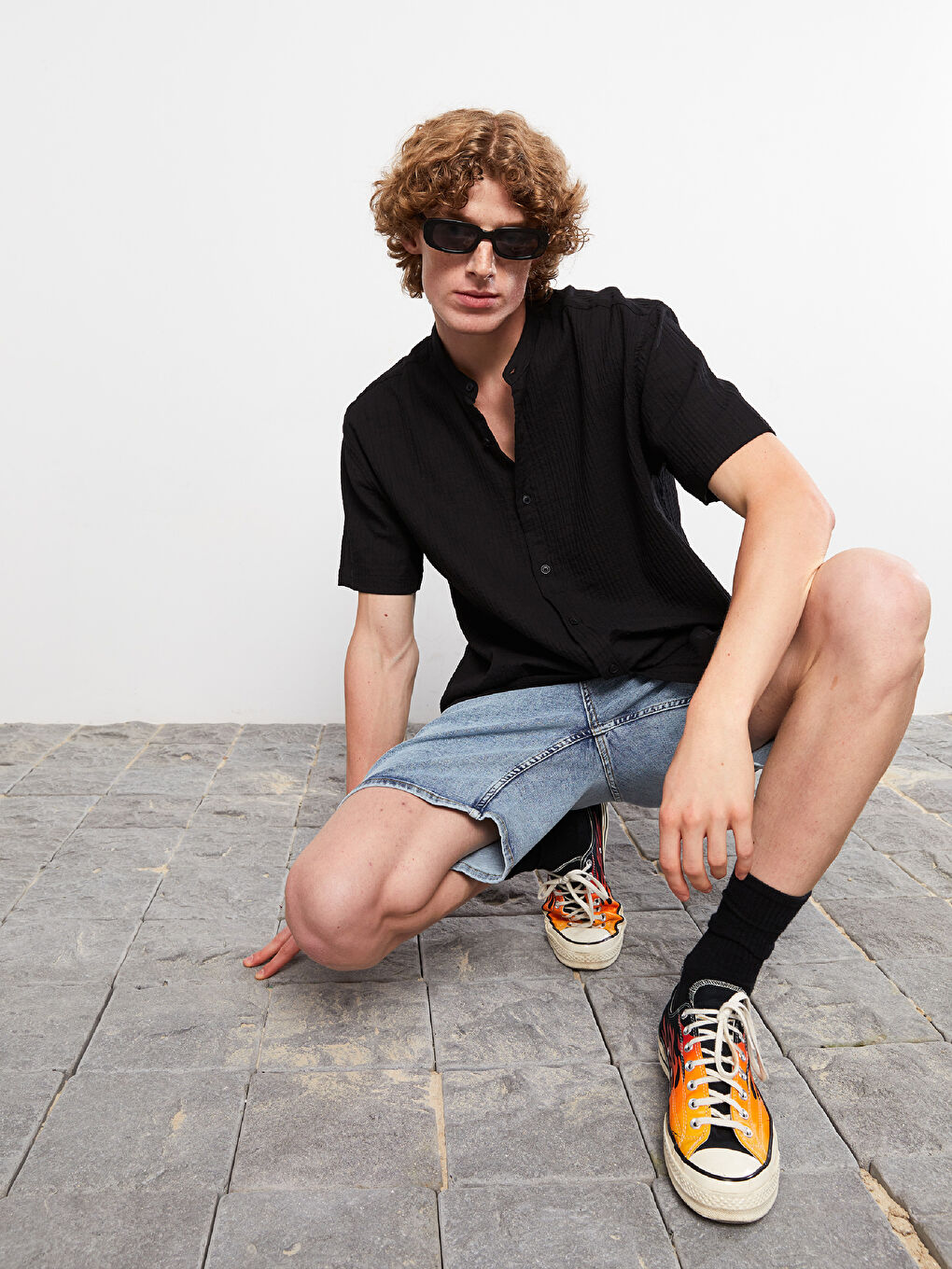 XSIDE Oversized Grandad Collar Short Sleeved Men's Shirt -S2MM06Z8-CVL