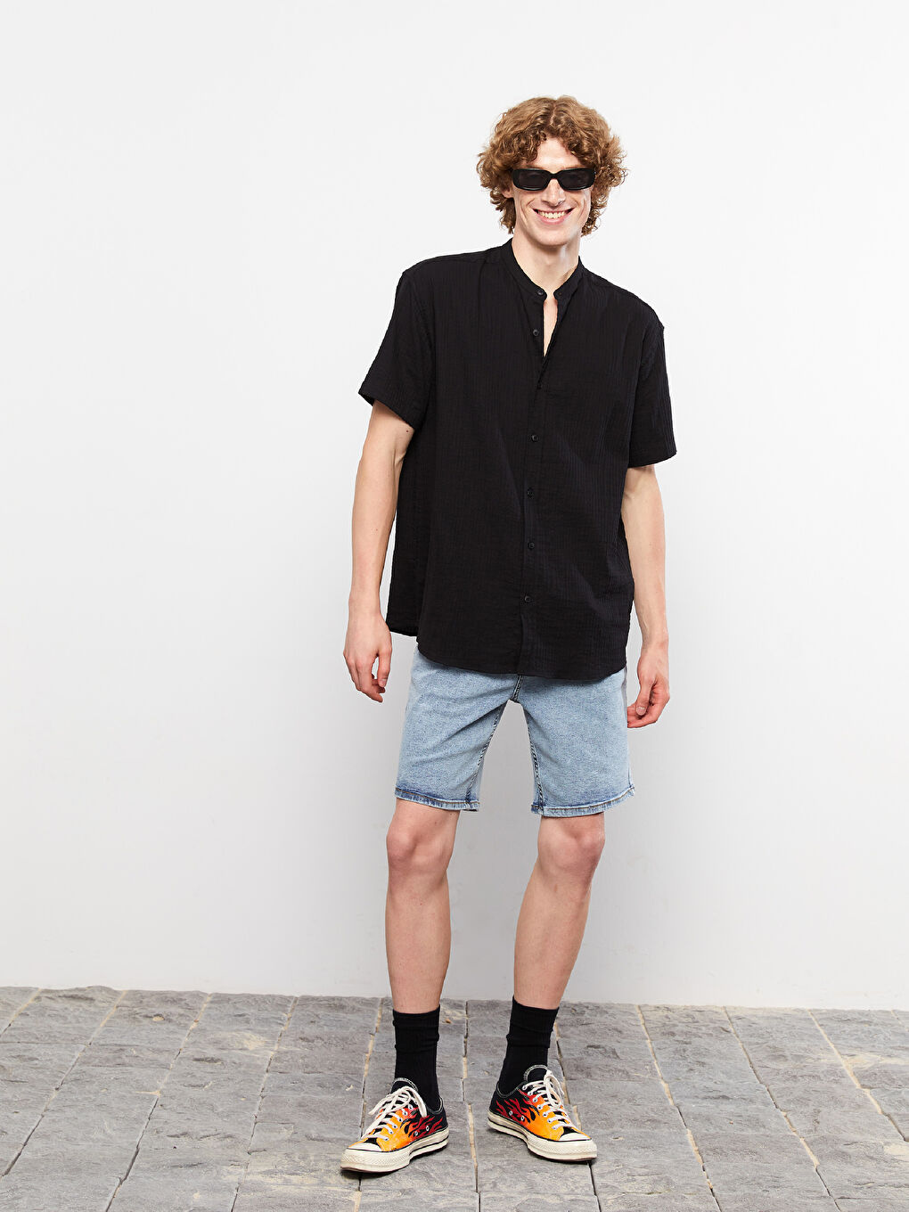 XSIDE Oversized Grandad Collar Short Sleeved Men's Shirt -S2MM06Z8-CVL