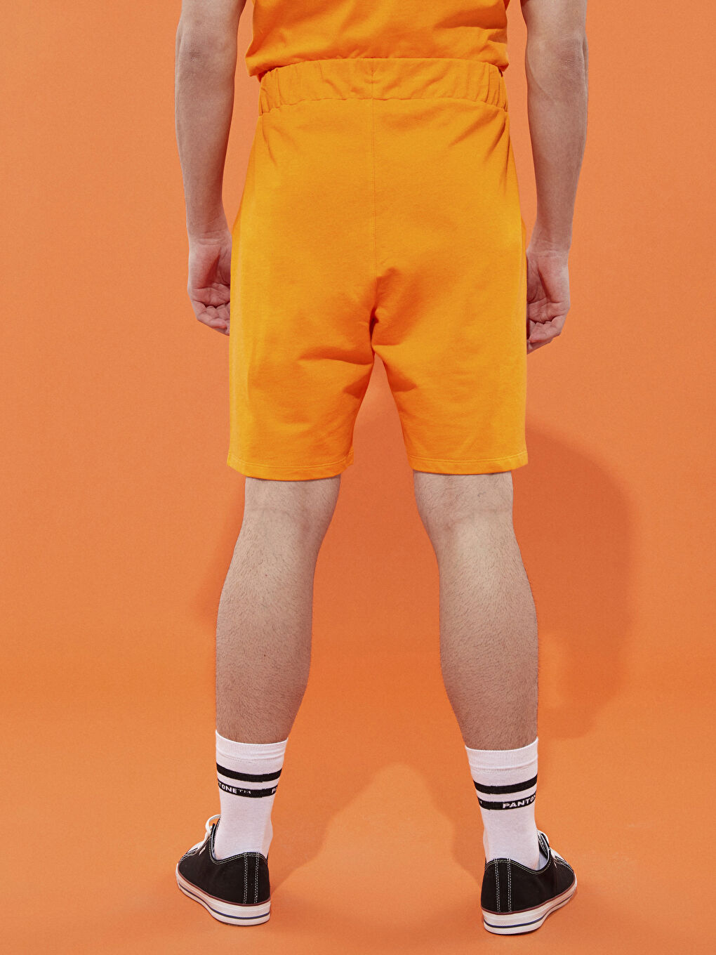 Turuncu Beli Lastikli Baskılı Unisex Şort-5