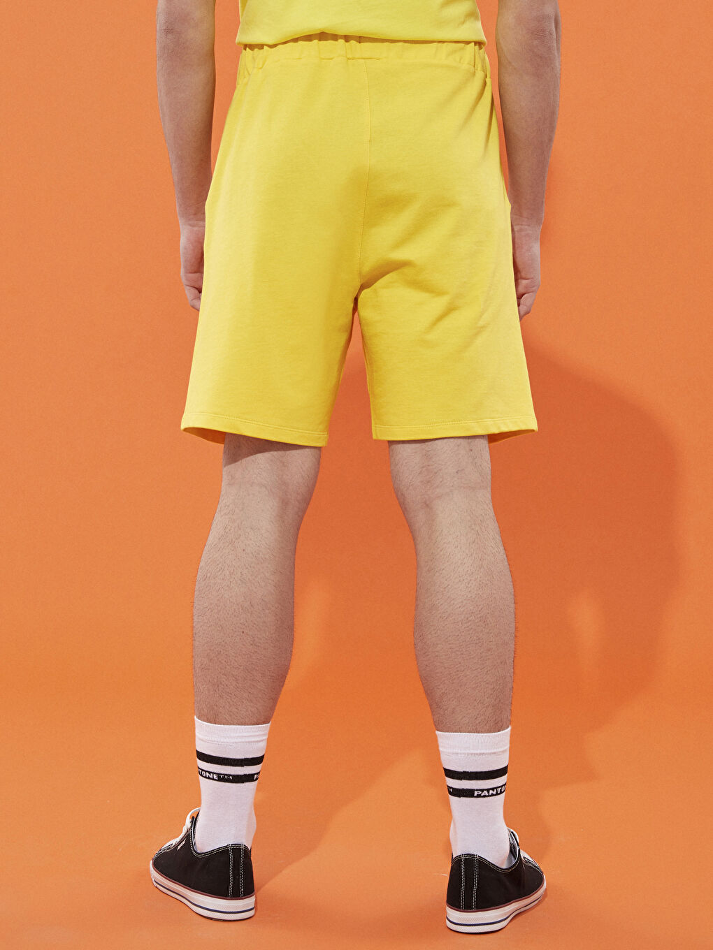 Sarı Beli Lastikli Baskılı Unisex Şort-4