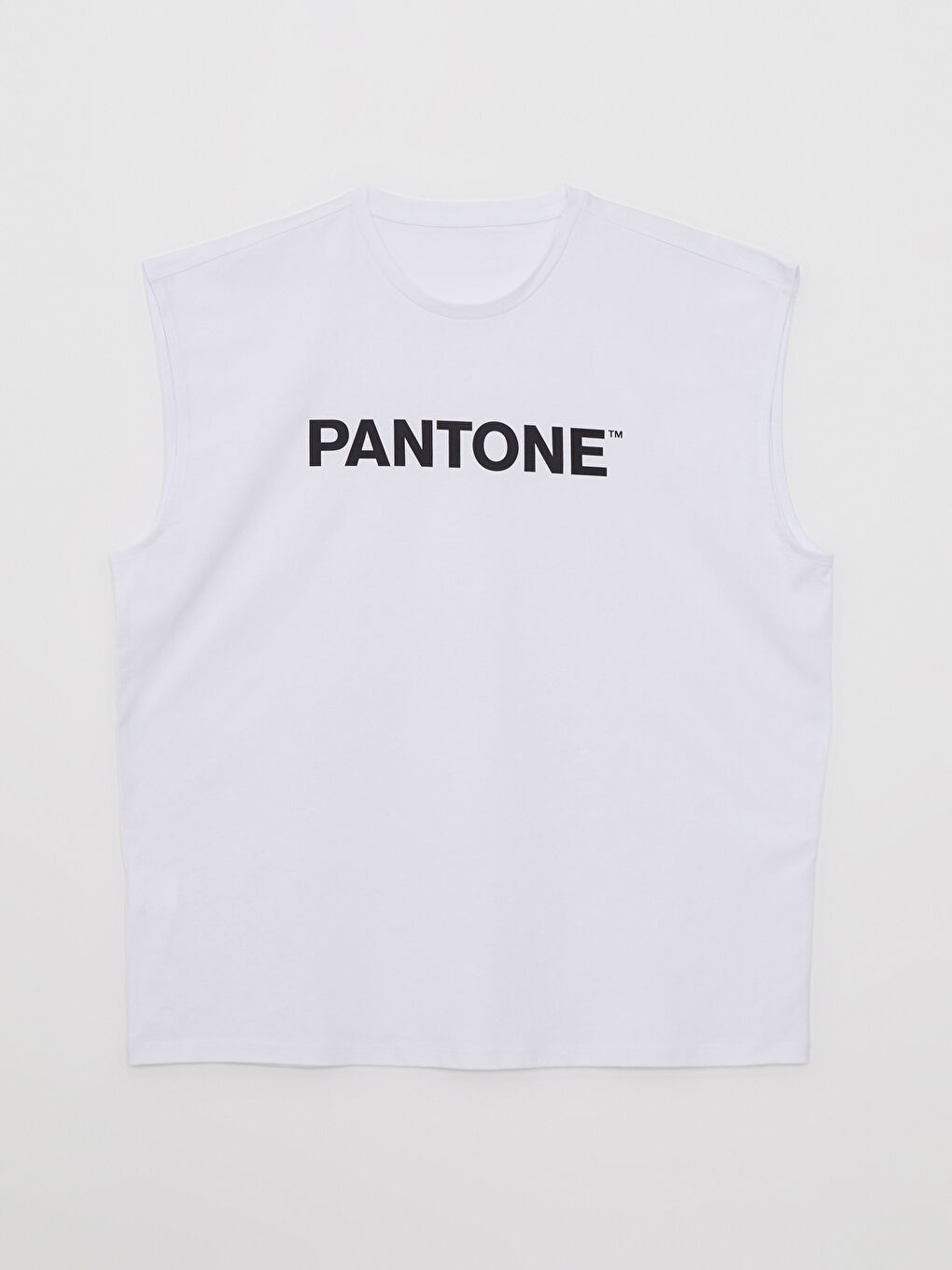 Beyaz Bisiklet Yaka Baskılı Erkek Kolsuz Tişört-5