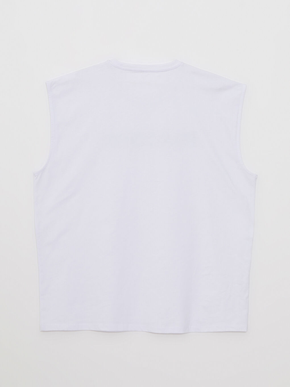 Beyaz Bisiklet Yaka Baskılı Erkek Kolsuz Tişört-6