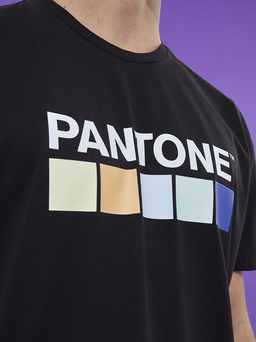 Siyah Bisiklet Yaka Kısa Kollu Baskılı Erkek Tişört-3